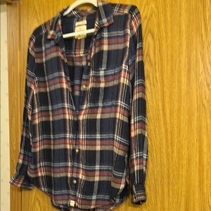 American Eagle Outfitters Navy and Red Plaid Shirt